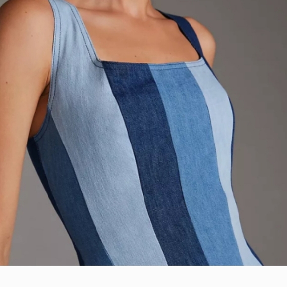 NWT Anthropologie Farm rio denim Colorblock Midi dress Fit & Flare S - Picture 5 of 16